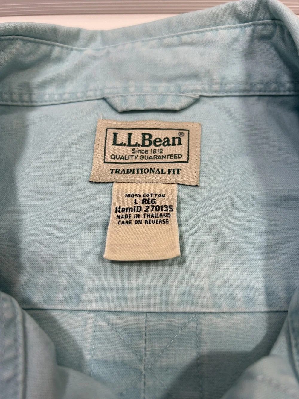 L.L. Bean Traditional Fit Short Sleeve Light Blue Button Down Shirt Size L-Reg